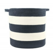 A*Homeist Medium Size Cotton Rope Storage Baskets Baby Laundry Hamper with Handles,  12.2x11.8",  Navy Blue and White