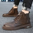 thumbnail image 2 of Mens High Top Shoes Black Lace Up Side Zipper Leather Boots Casual Leather Business Casual Dress Shoes for Men, 2 of 9