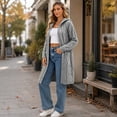 thumbnail image 2 of Long Cardigans for Women Plus Size Hooded Knit Sweaters Elastic Cuffs Casual Ribbed Open Front Cardigan Soft Stretchy Long Sleeve Pullover with Pocket, 2 of 8
