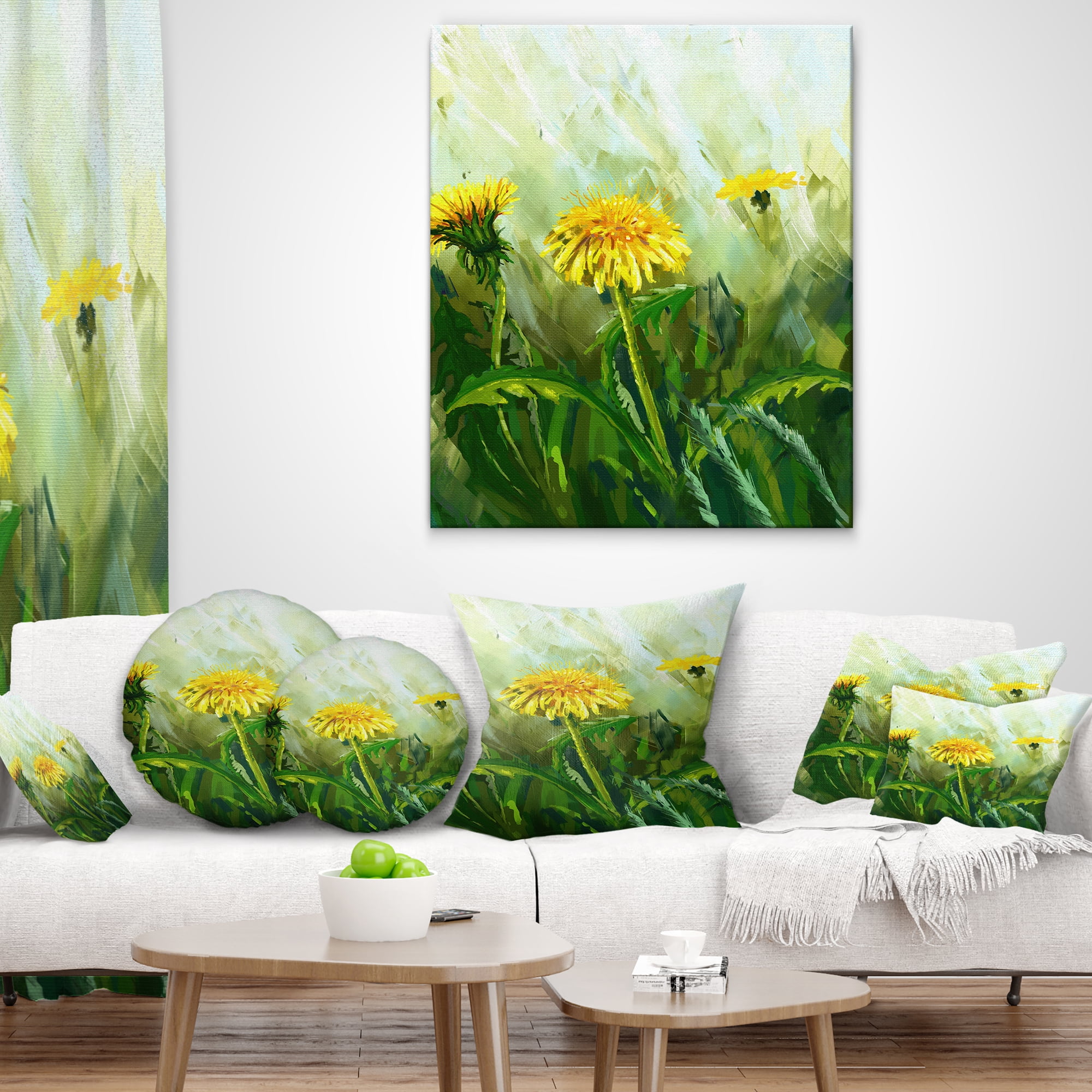 Designart Dandelion Flowers - Floral Throw Pillow - 18x18