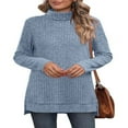 thumbnail image 3 of Ribbed Turtleneck Top for Women - Long Sleeve Basic Shirt with Side Slit, 3 of 5