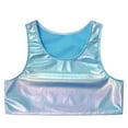 thumbnail image 3 of TiaoBug Kids Girls Shiny Metallic Jazz Hip Hop Dance Tank Crop Tops Vest Cheer Lead Performance Costume Sky Blue 2-6, 3 of 7