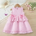 thumbnail image 4 of Girls Sleeveless Gingham Dress Pink and White with Bows, Kids Kids Summer Ruffle Tiered Party Play Dress for Ages 2-7 Years,Size 4-5 T, 4 of 9
