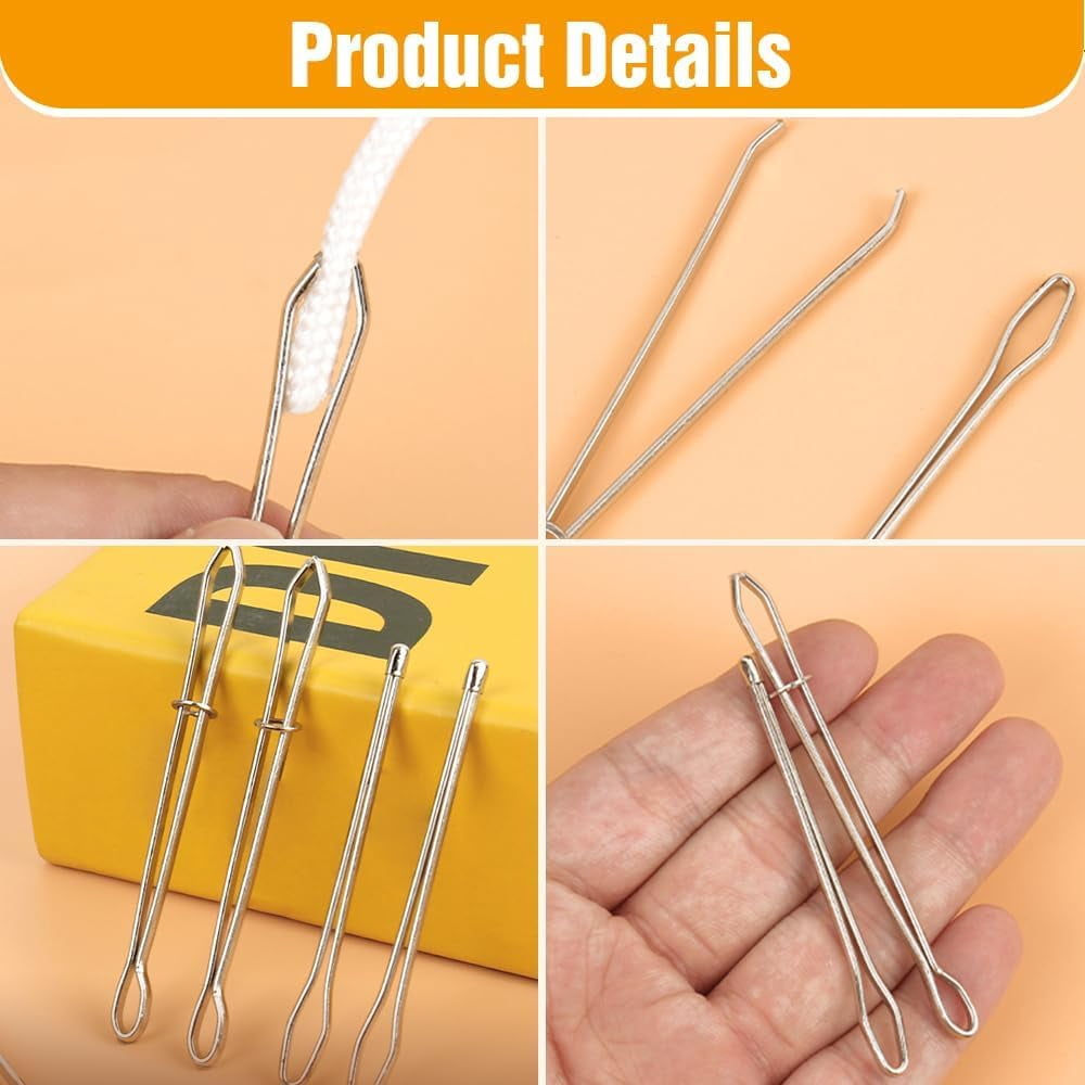 DIY Rope Threader Clip, 2025 New Sewing Clips Drawstring Threader Tool Set, Sewing Loop Turner Hooks Metal Easy Pull with Tweezer Sewing Tool for Hoodies, Shorts, Pants (A*2PCS+B*2PCS)