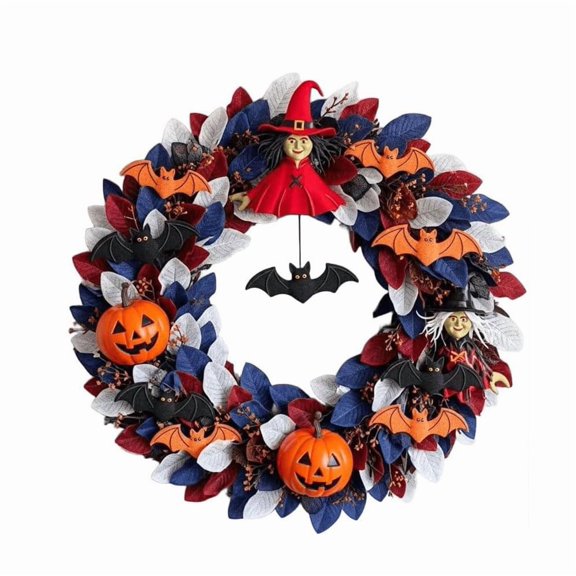 100Fens Halloween Orange Black Artificial Wreath With Ghost Spider for Front Door, Soft Touch Berries for Indoor Outdoor, Happy Halloween Sign for Home Decor