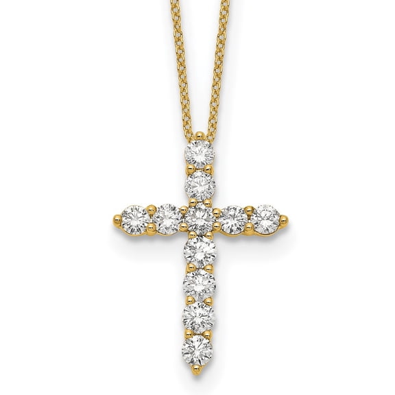 14K Yellow Gold Cable Diamond Necklace Chain True Origin 1 1/2 carat Lab Grown VS/SI D E F Cross 18 inch 24.62 mm