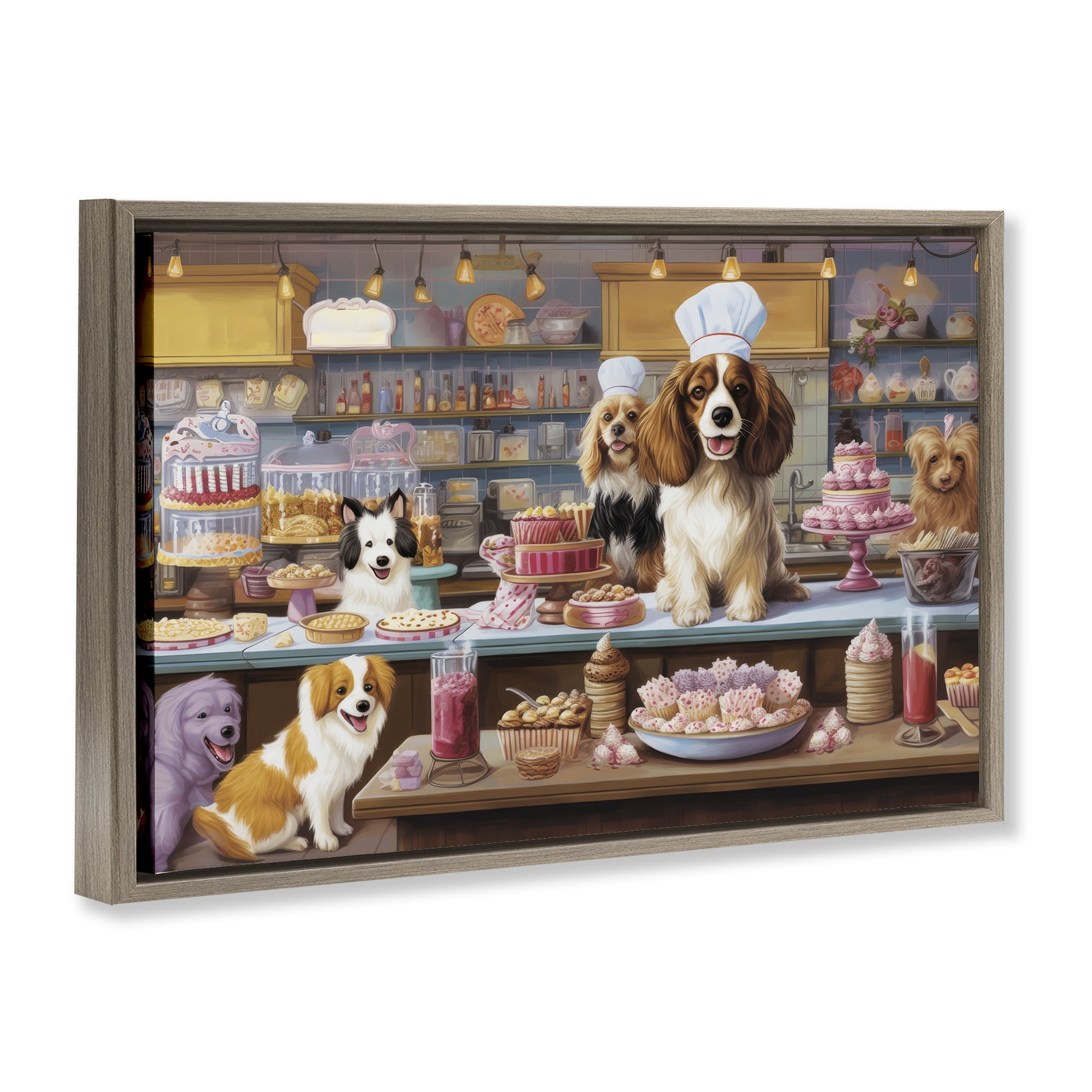Stupell Industries Sweet Treats Pastry Dogs Food & Beverage Painting Brown Floater Framed Canvas Art Print Wall Art, 25 x 17