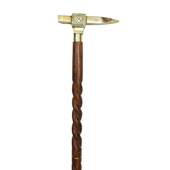 Wooden Golden Finished Brass Head Handle 3-Fold Walking Cane for Grandparents