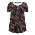 thumbnail image 4 of ICHUANYI Clearance Women's Summer Printed Round Neck Button Pleated Short Sleeve Top(Black, M) ICHUANYI WER2023081403070, 4 of 5