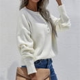 thumbnail image 4 of Vedolay Women's Fall Tops Womens 2023 Trendy Fall Fashion Knit Ribbed Stripe Crop Pullover Sweater,White S, 4 of 5