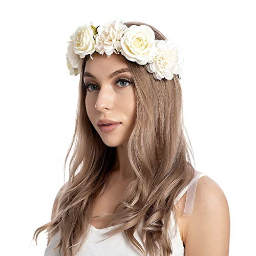 Funsveta Women Girls Rose Floral Crown Wreath Wedding Flower 