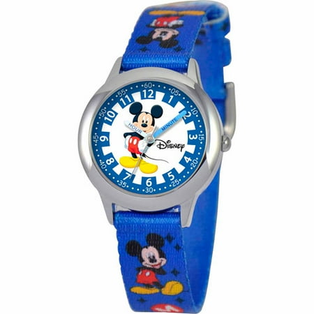 Mickey Mouse Wrist Watch - Disney Mickey Mouse Boys' Stainless Steel Watch, Blue Strap