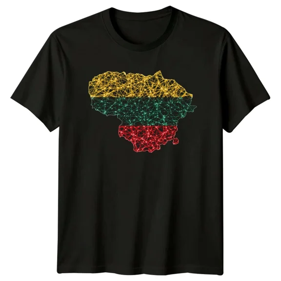 Lithuanian Map Flag Travel Mens T-Shirt Womens Tee Graphic Unisex Top