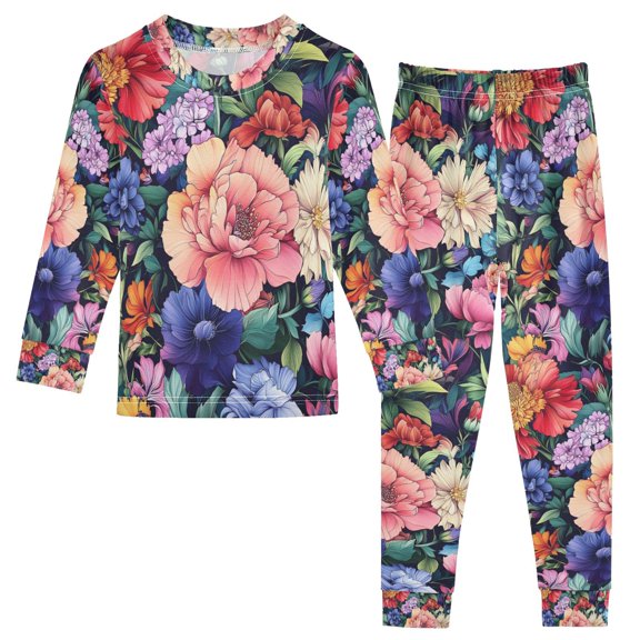 FORMRS Kids Pajama Set Cotton Long Sleeve Top and Pants 2-Piece Lounge Sleepwear, Sizes 18M-8Y, Vibrant Pink Floral Pattern