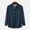thumbnail image 2 of Top de camisa a rayas de manga larga con cuello levantado y bolsillo lateral único para otoño e invierno para hombre Pompotops oipoqjl50908, 2 of 9