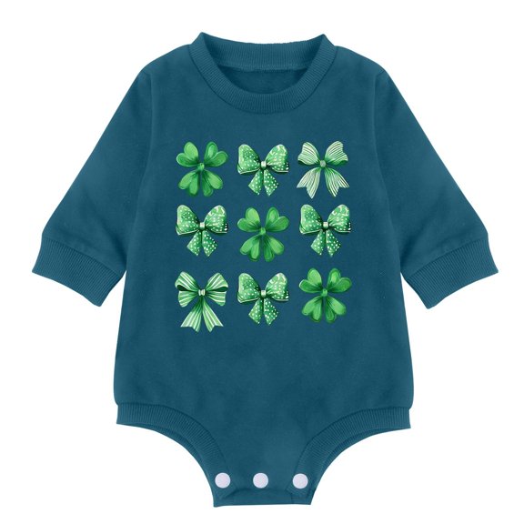 Coerni Four Leaf Clover Romper for Baby Boys Girls Bowknot Sweatshirt 𝐎nesie Cute Easter Clothes Cotton Warmly Spring Outwear