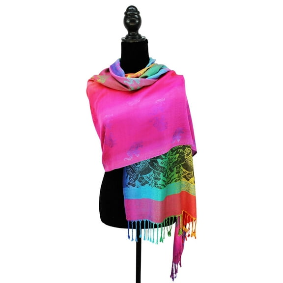 Double Side Rainbow Silky Tropical Colorful Exotic Pashmina Wrap Shawl Scarf