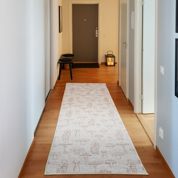 Mushroom Decorative Rug, Pattern with Different Mushrooms Doodle Monochrome Display Organic Garden, Quality Carpet for Bedroom Dorm and Living Room, 6 Sizes, Pale Maroon, by Ambesonne