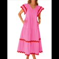thumbnail image 3 of Vestido Midi Informal de Verano 2025 para Mujer, con Escote en V, Corta, Volantes, Corte A, . Rosa L, 3 of 10