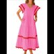 thumbnail image 3 of Vestido Midi Informal de Verano 2025 para Mujer, con Escote en V, Corta, Volantes, Corte A, . Rosa S, 3 of 10