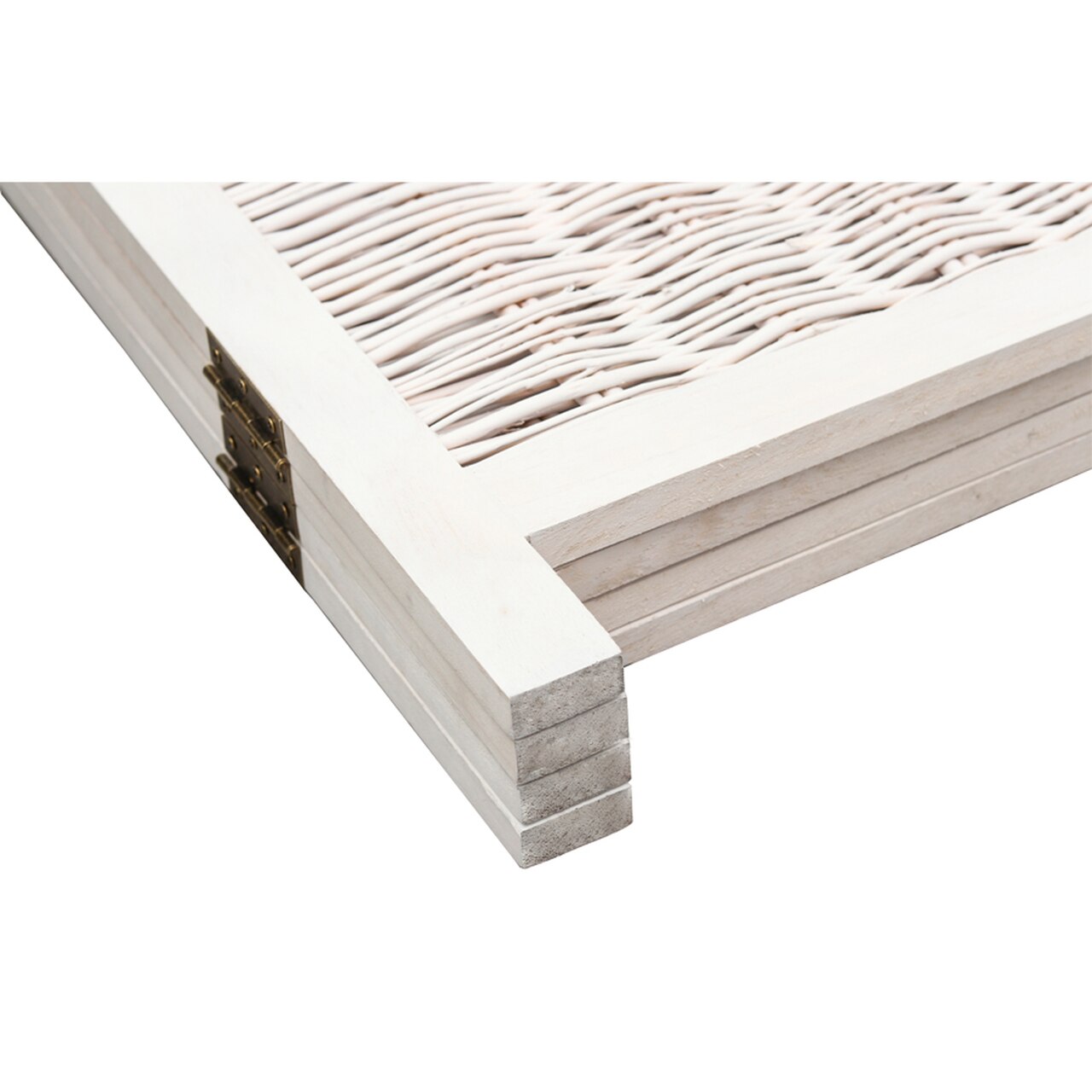 Legacy Decor 4 Panels Room Screen Divider Wicker and Wood Antique, White Color, Freestanding