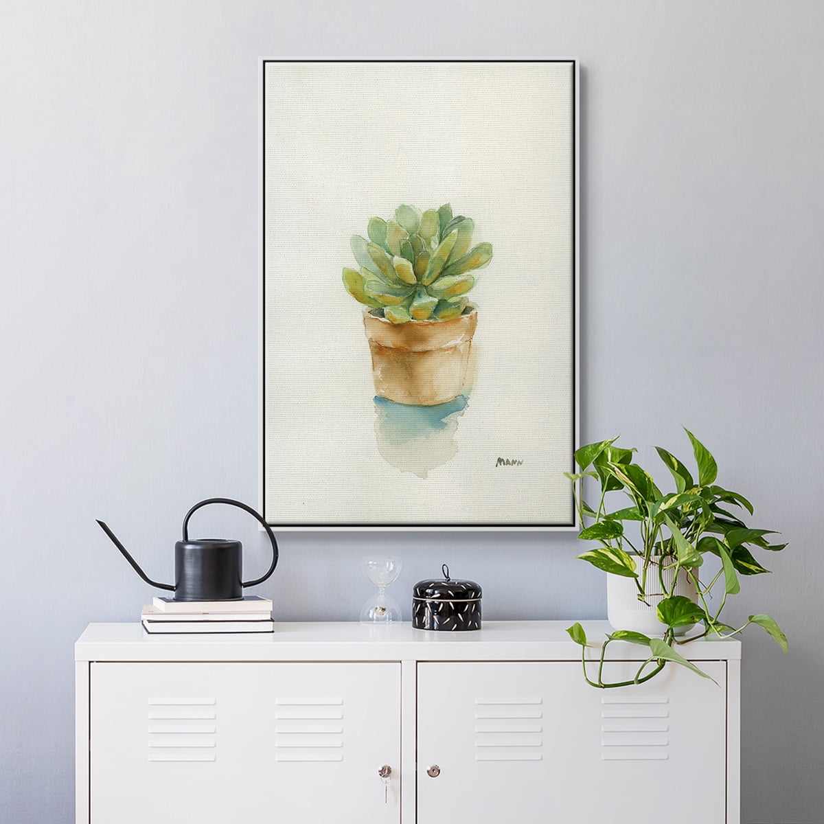 Succulent II Framed Premium Gallery Wrapped Canvas - Ready to Hang - 17 x 25 - White Floating Frame