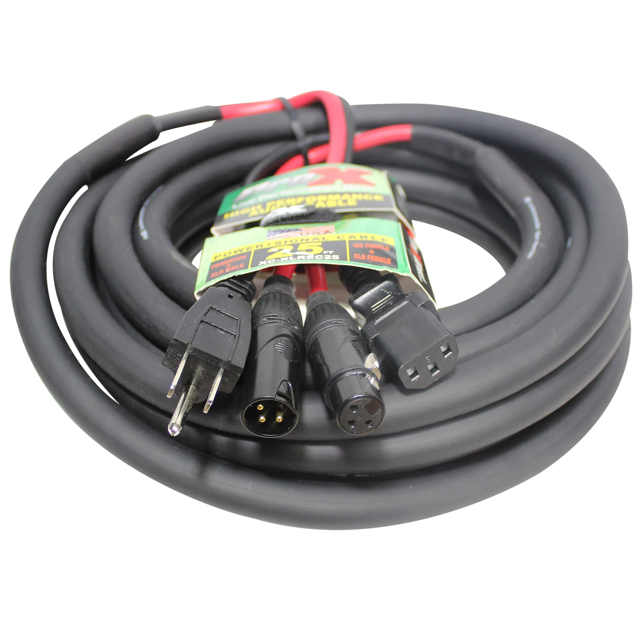 ProX XC-XLREC25 25' IEC Female to NEMA 15P (14AWG) & XLR-M to XLRF (20AWG) Balanced High Performance Audio/Power Cable