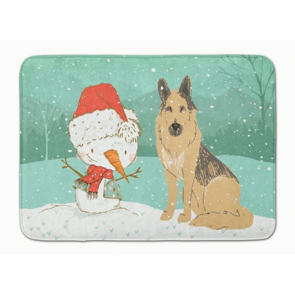 German Shepherd and Snowman Christmas Machine Washable Memory Foam Mat