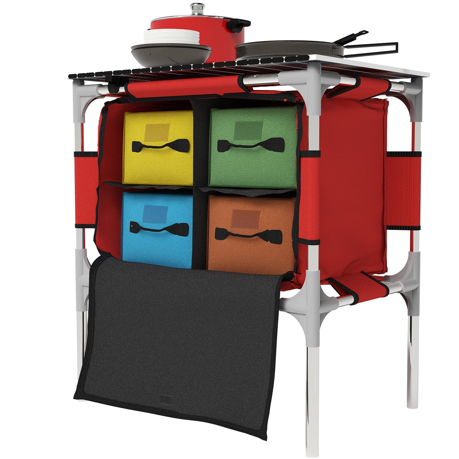 VEVOR Camping Kitchen Table, Aluminum Portable Folding Camp Cook Table with 4 Detachable Legs