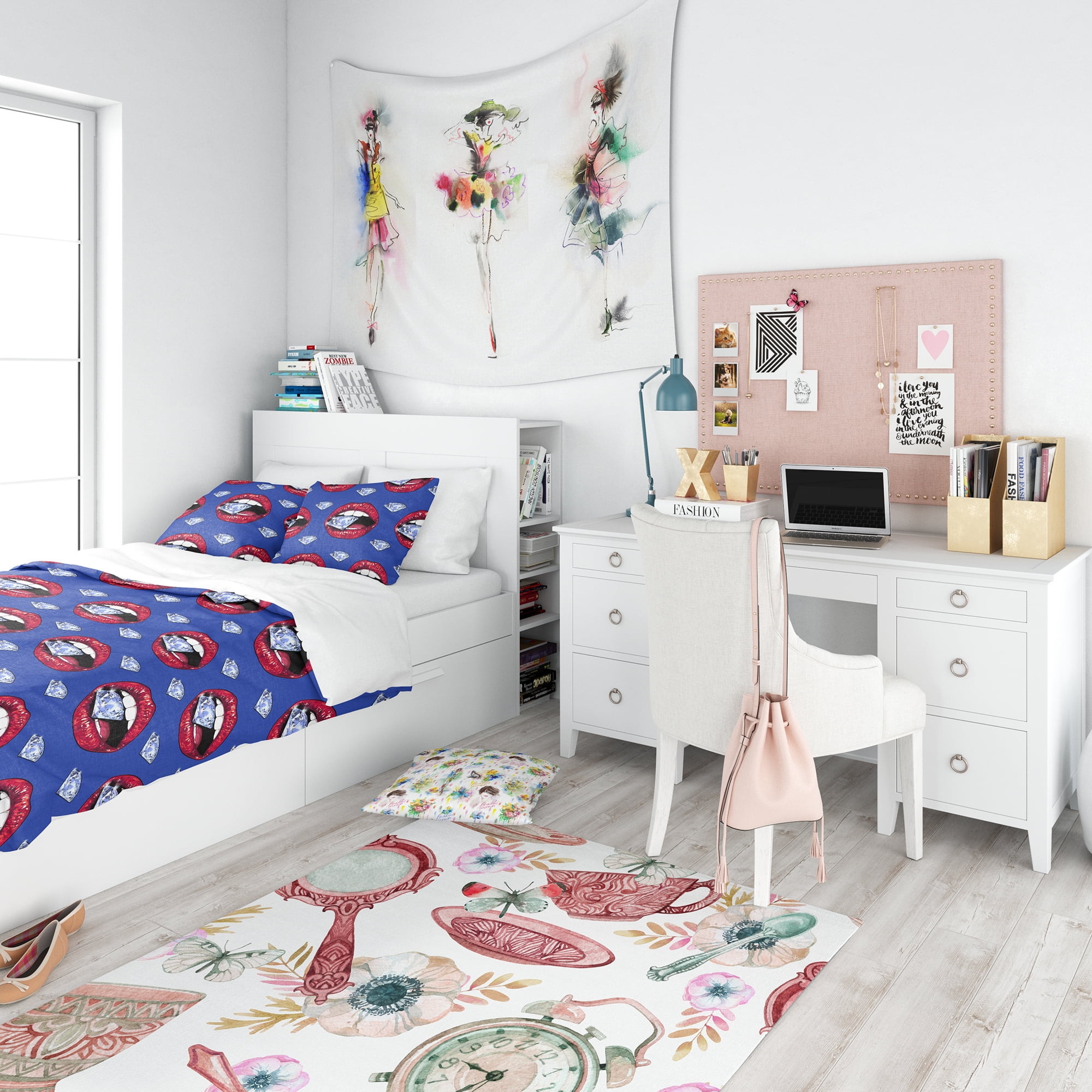 Designart 'Bright Red Lips Holding A Sparkling Brilliant' Modern Teen Duvet Cover Set