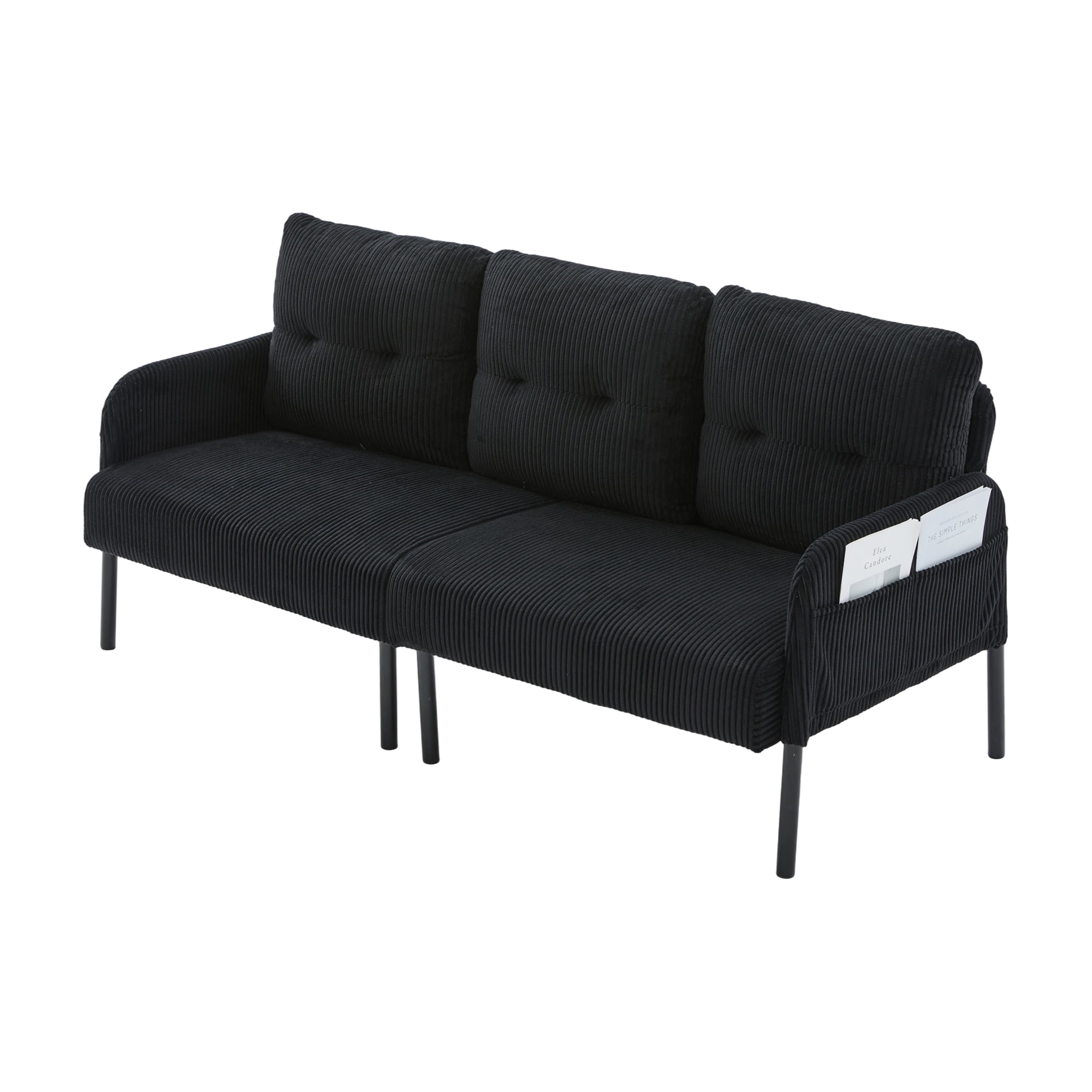 Jopath Oversized Loveseat, Double-Seater Sofa Cozy Bedroom Sofa with Metal Legs and Side Pockets for Living Room Bedroom Dorm Apartment Black