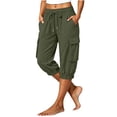 thumbnail image 5 of Womens Cargo Capri Pants, Elastic Waist Drawstring Cropped Pants with Multi Pockets, Outdoor, Walking Casual Workout Wear | VerBelle,Army Green L, 5 of 7