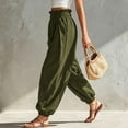 thumbnail image 4 of Hurxie Womens Baggy Pleated Harem Pants Summer Elastic High Waisted Wide Leg Balloon Cotton Lounge Pants Army Green,3XL, 4 of 7