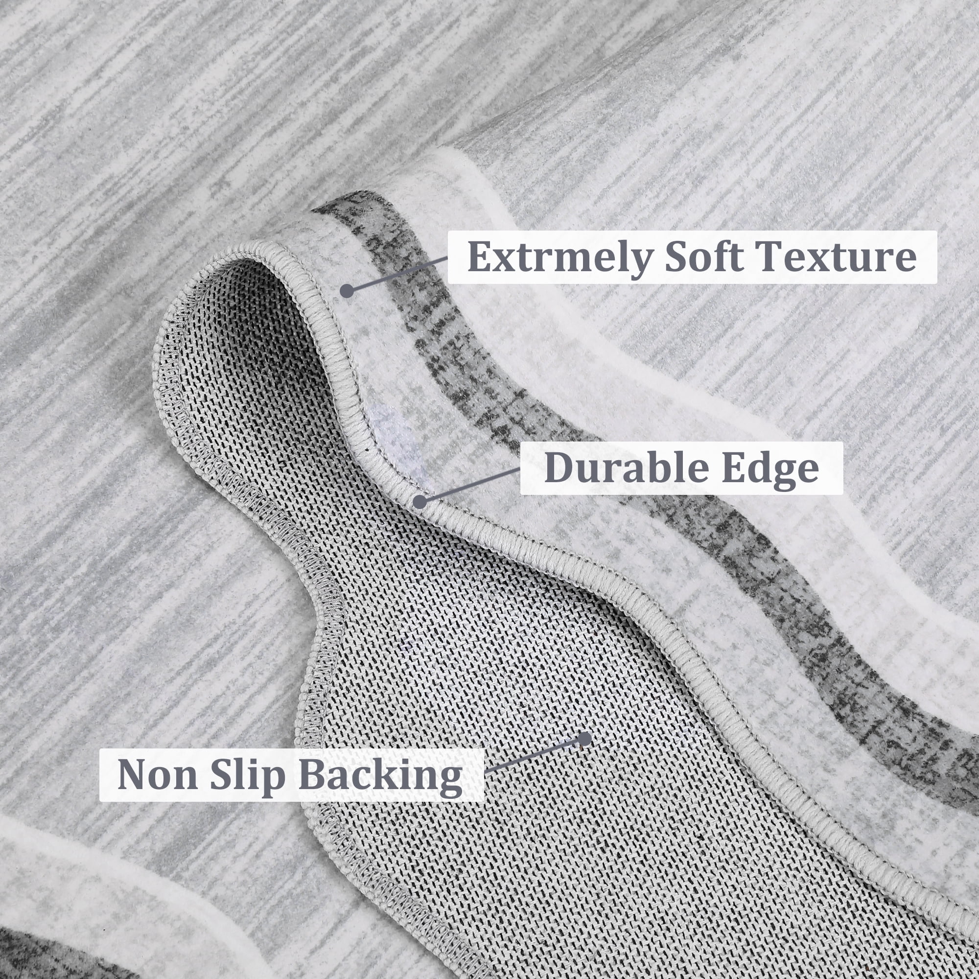 Large Scalloped Living Room Rug 10x13 Washable Modern Accent Carpet, Contemporary Low Pile Area Rugs with Non-Slip Backing, Stain-Resistant Foldable Floor Mat for Bedroom, Office, Grey
