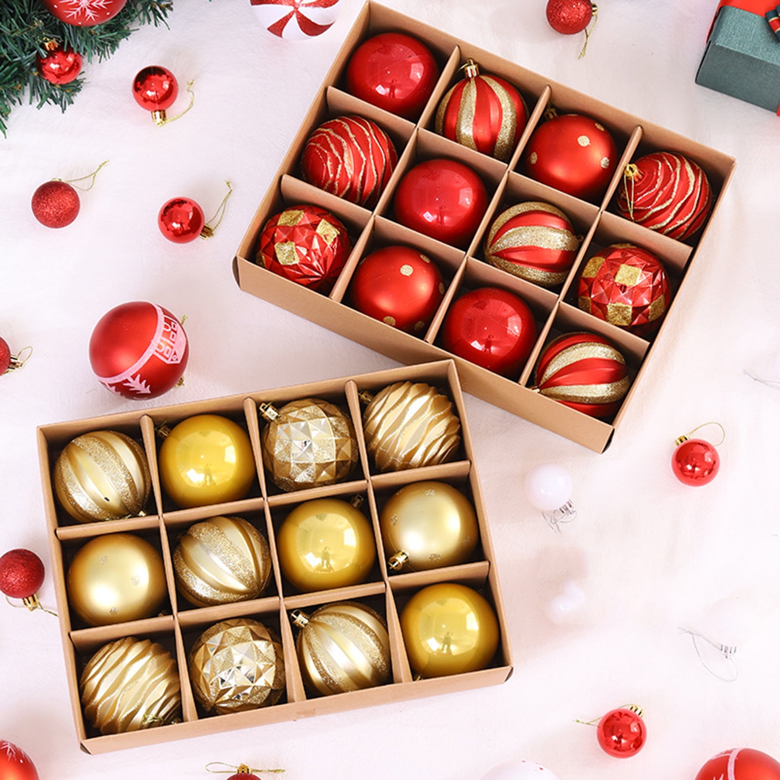 Travelwant 12Pcs/Set Christmas Tree Ornament BallsGlitter Decorated Foam Large Xmas Ball