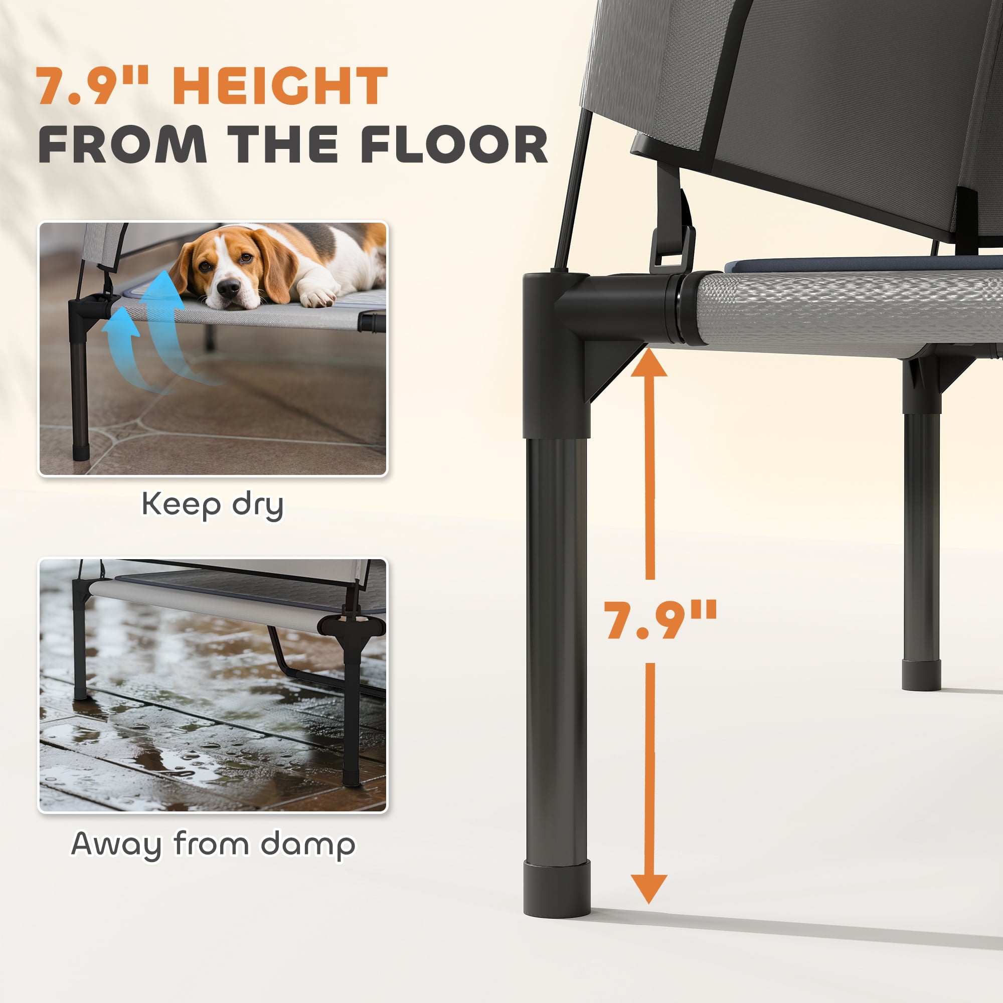 HUJHKIO Elevated Dog House with Canopy, Cooling Pad & Storage Bag, Portable Outdoor Sun Shade Shelter for Large Dogs up to 66lbs, 3-Sided Cover, Breathable Mesh, Easy Assemble Foldable Travel Pet Bed
