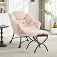 thumbnail image 2 of PAPROOS Accent Chair with Ottoman, Upholstered Fabric Reading Chair with Armrests, Footrest and Side Pocket, Modern Lounge Chair Comfy Lazy Chair for Living Room, Leisure Sofa Chair Set, Pink, 2 of 12