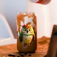 thumbnail image 5 of 16 Oz Clear Glass Cup with Straw and Lid, Painted with Cute Owl Patterns, Tumbler Drinkware  Coffee Cup, Great for Gift or Everyday Use, 5 of 9
