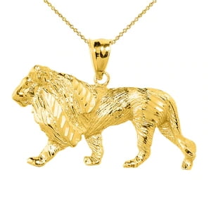 YELLOW GOLD DIAMOND CUT LION PENDANT 