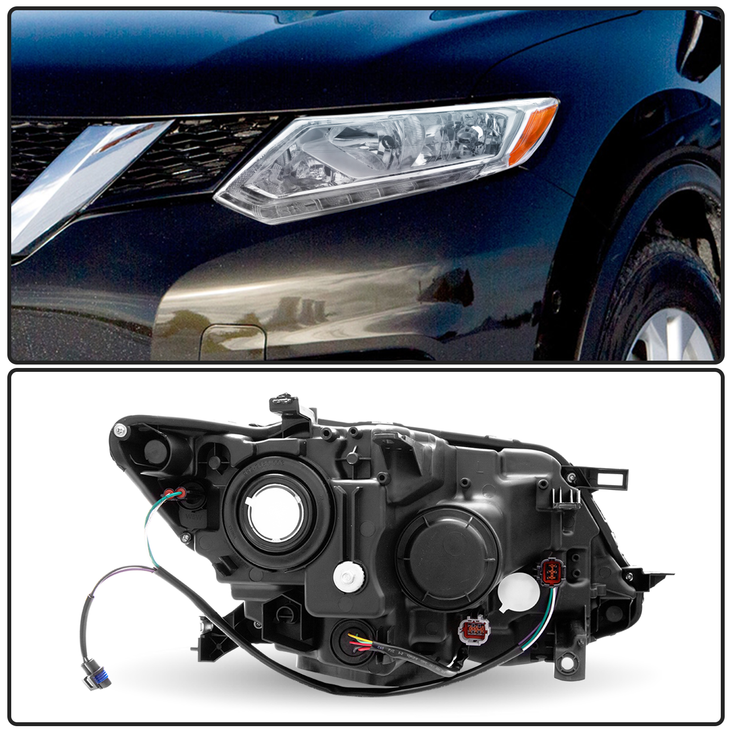 For 2014 2015 2016 Nissan Rogue Halogen LED DRL Headlights Assembly Pair