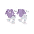 thumbnail image 1 of SUNSIOM Baby Girl Fall Outfit Ruffled Long Sleeve Romper with Butterfly Pattern Flare Pants and Headband 3 Pcs Set, 1 of 6