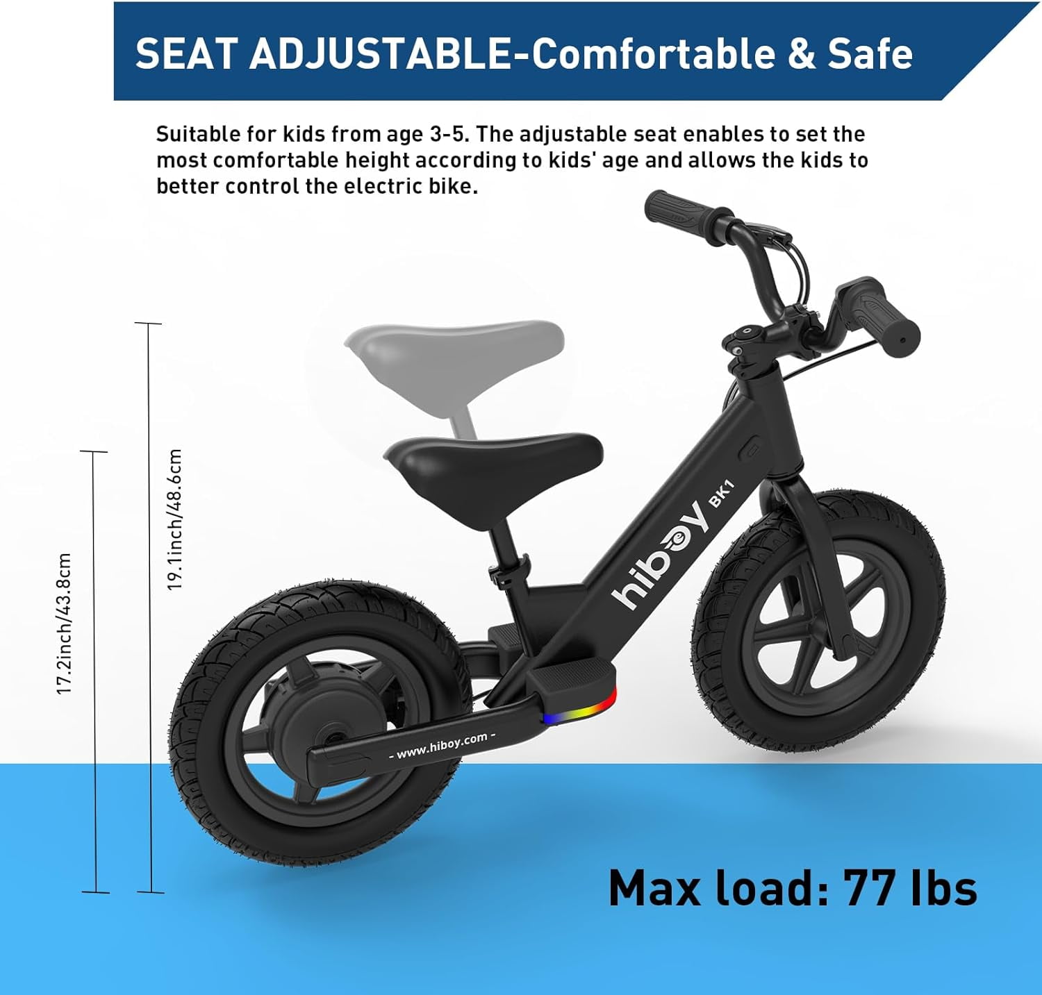 Hiboy BK1 Electric Balance Bike for Kids, 12 Inch Tires, 150W Peak Motor, Adjustable Seat Electric Bike for Kids Ages 3-5