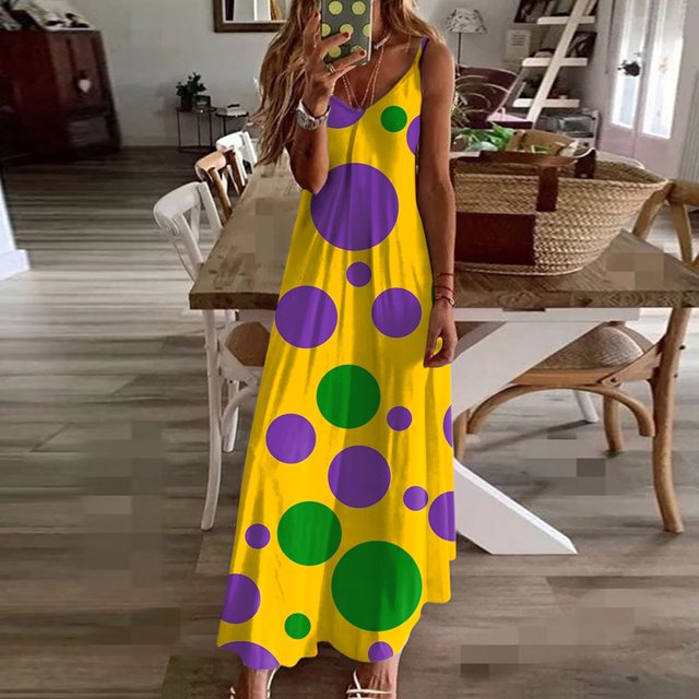 Pisexur Robe Sans Manches à Col en V pour Femme, Robe d'Été Décontractée Imprimée Sans Manches, Robe Longue à Bretelles à Col en V, Robe pour Femmes