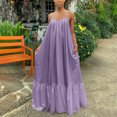 thumbnail image 3 of Cobkk Semi Formal Dresses For Women Women Fashion Casual Solid Sleeveless Strap Dress Pocket Loose Backless Plus Size Dress Maternity Dress Plus Size J-1199 Purple S, 3 of 6