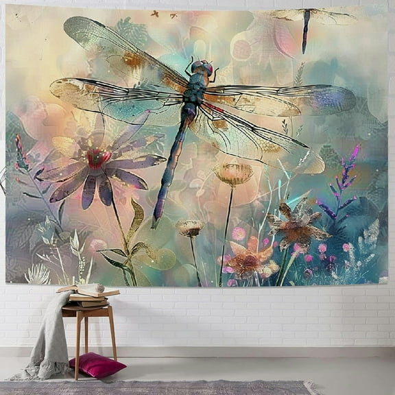 Patifu Dragonfly Flowers Fantasy Art Tapestry Wall Hanging Unique Style Graphic Tapestries Home Decor for Living Room Bedroom Apartment Farmhouse Dorm 40x30inch