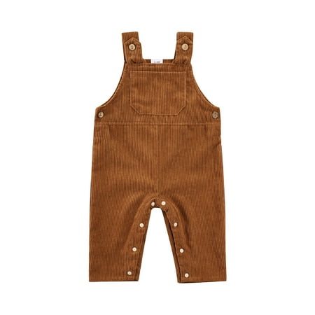 

Canrulo Infant Baby Girls Boys Corduroy Bib Pants Solid Color Button Pocket Strapless Overalls Clothes Brown 18-24 Months