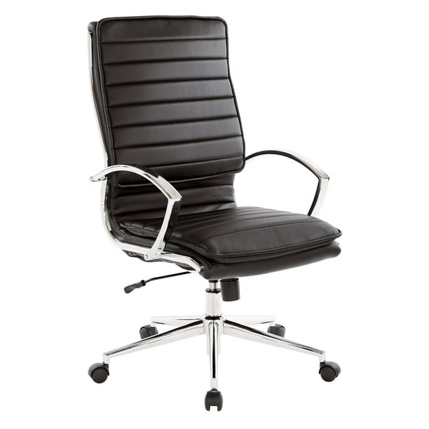 High Back Manager's Faux Leather Swivel Office Chair in Black with Chrome Base