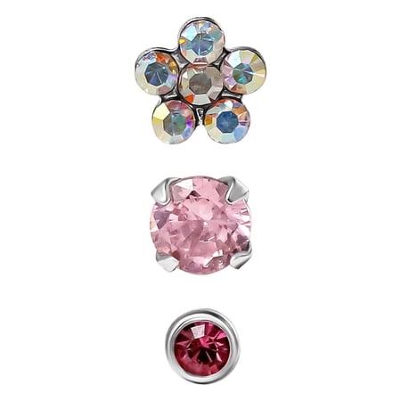 Women's 16-Gauge Pink Crystal Labret & Monroe Body Jewelry Set