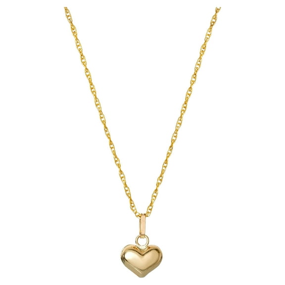 Brilliance Fine Jewelry Girl’s 14K Yellow Gold Puff Heart Pendant, 16” Chain