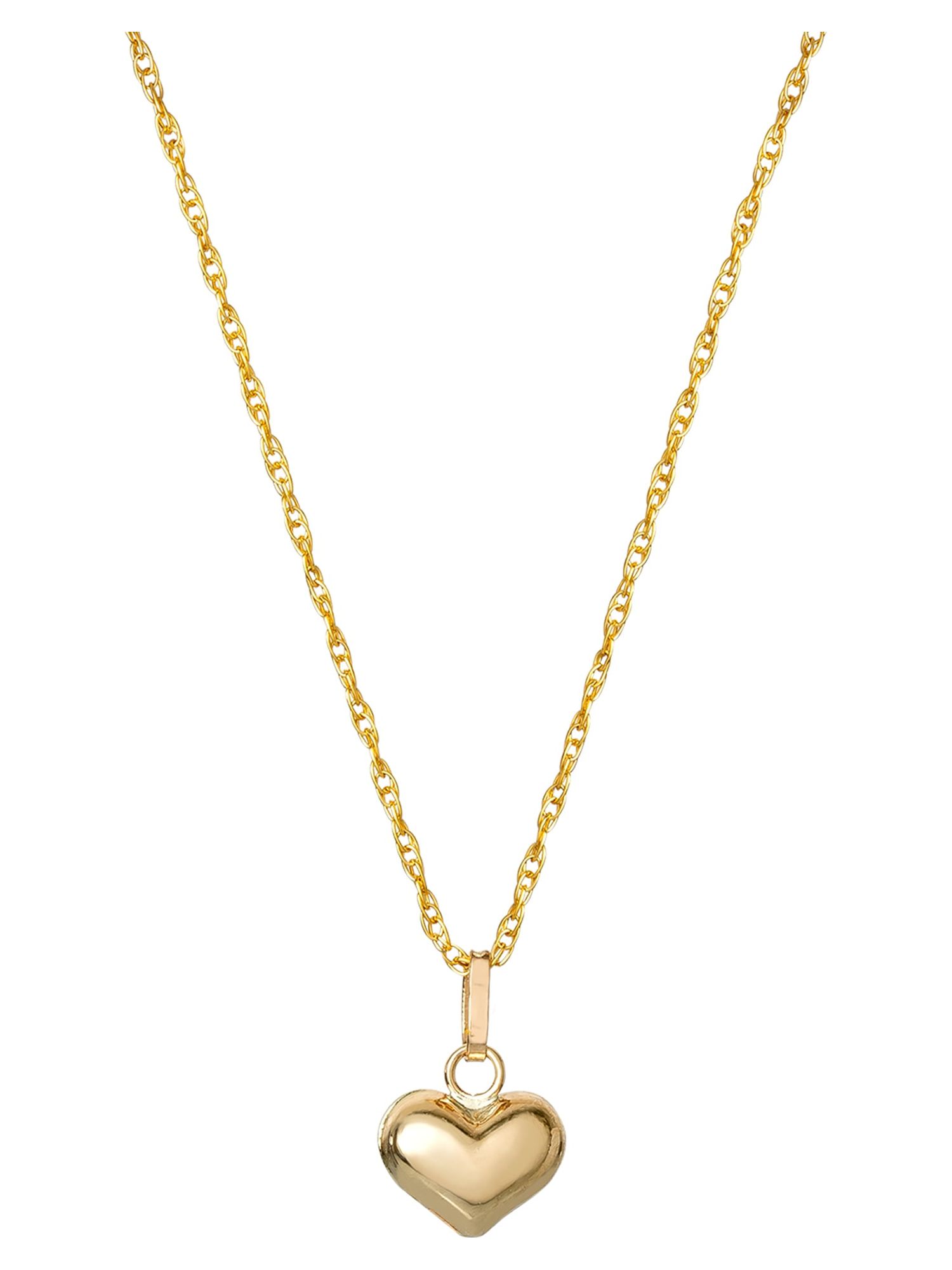 Brilliance Fine Jewelry Girl’s 14K Yellow Gold Puff Heart Pendant, 16” Chain
